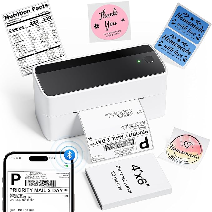 Phomemo Bluetooth Thermal Printer for Shipping Packages - Wireless Label Printers for Small Business with Phone&Pad&PC, 241BT Shipping Label Printer Compatible with Amazon, Shopify, USPS, Temu