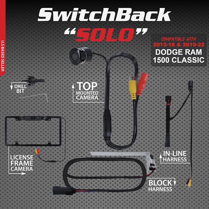 Switchback Solo Down Tailgate Backup Camera for Truck – Back Up Camera Plug & Play (Dodge, RAM 2013-2018 and 2019-2022 1500 Classic)