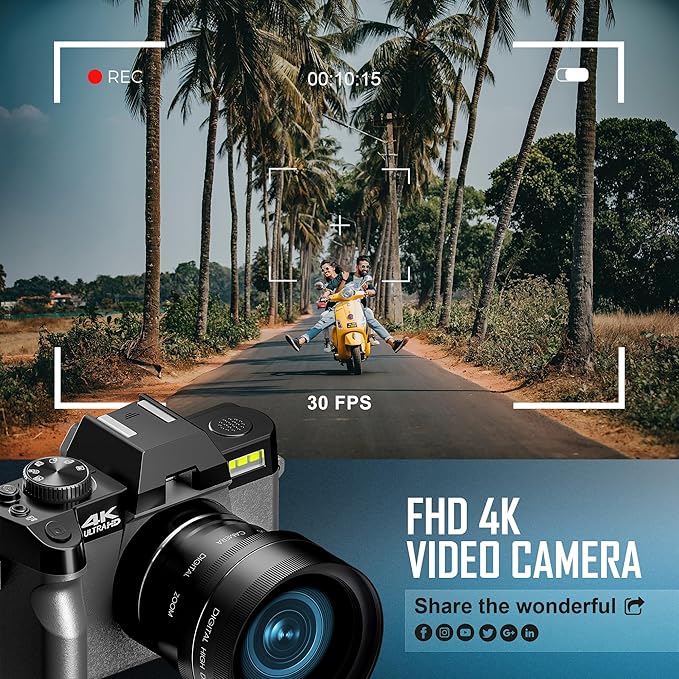 4K Digital Cameras for Photography 48MP Video Vlogging Camera for YouTube with 3" 180° Flip Screen WiFi, 16X Digital Zoom Cameras with 32GB TF Card Wide-Angle & Macro Lens (Light Black)