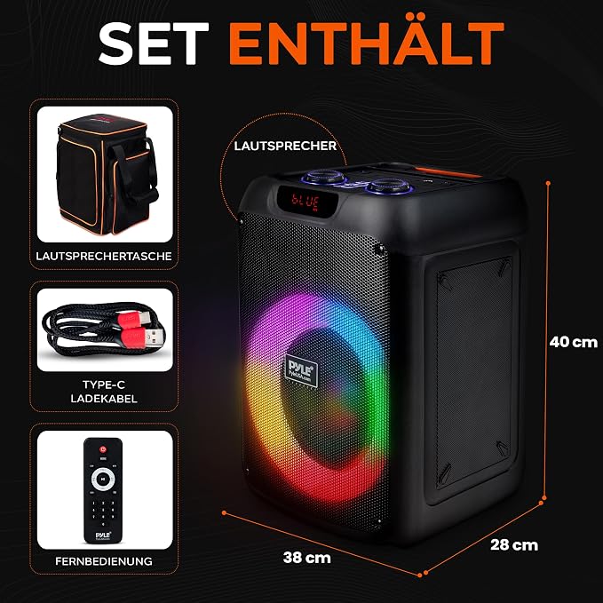 Pyle Audio Bluetooth Party Speaker - Party Bluetooth with True Wireless Stereo System - Enjoy Powerful Bass and Clear Treble - with Carry Bag - Model PPHP8496BG - 100W
