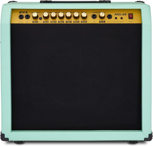 LyxPro 60 Watt Electric Guitar Amplifier | Combo Solid State Studio & Stage Amp with 10” 4-Ohm Speaker, Custom EQ Controls, Drive, Delay, ¼” Passive/Active/Mic Inputs, Aux In & Headphone Jack - Green