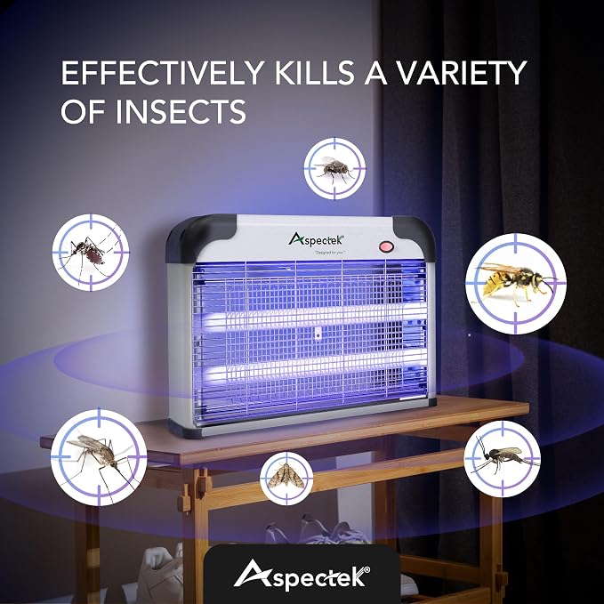 ASPECTEK 20W Electric Bug Zapper, High Voltage Mosquito and Fly Killer, Heavy Duty 360° Gnat Trap for Indoor, Bedroom, Covered Patios, Farm, BBQ and Greenhouse, Includes 2 Replacement Bulbs