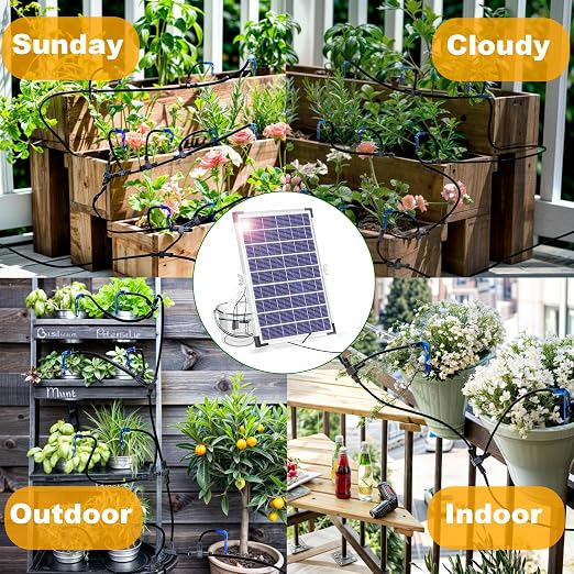 RISINGUP Solar Drip Irrigation System for 30 Potted Plants Outdoor Garden | Automatic Plants Watering System with Anti-Siphoning Device, Programmable Smart Watering for Garden, Balcony, Greenhouse