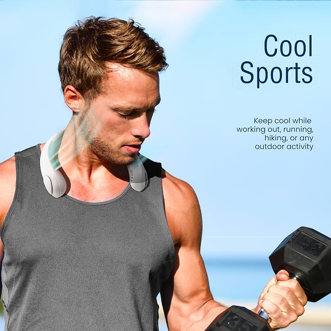 NEXAIR Portable Neck Fan Hands Free Cooling Lightweight Bladeless Neck Fan, 3 Speeds, 2400mAh Battery, 5H Runtime White | 3 Speeds, 2400mAh Battery, 5H Runtime, Lightweight Cooling