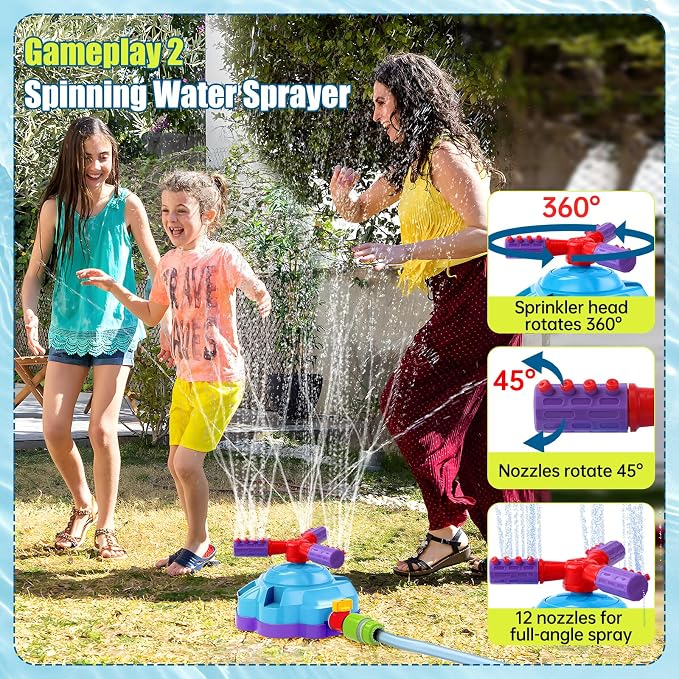 4-in-1 Water Sprinkler Baseball Toy, Water-Spraying Rocket, Water Baseball, Rocket Launch Game, Spinning Water Sprayer Outdoor Summer Toys for Boys Girls Outside Water Game Toys for Kids 3-12