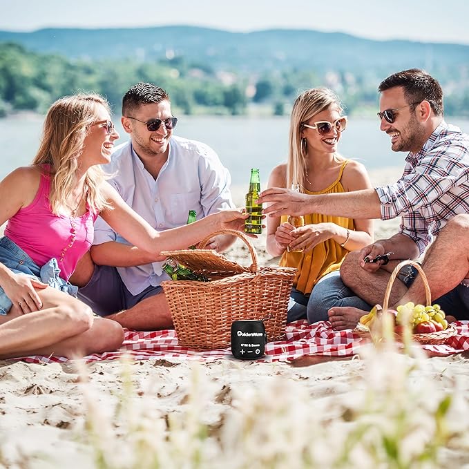 Golden Wave Waterproof Bluetooth Speaker - Portable Sauna Speaker, Heat Resistant to 149°F for Sauna, Gym, Beach, Shower & Outdoor Use (Black)
