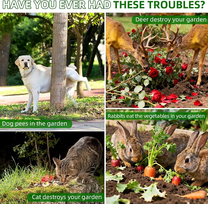 2026 Upgraded Solar Ultrasonic Animal Repellent, 4 Pack IP65 Waterproof Sonic Deer Deterrent, Motion Activated Outdoor Repeller to Keep Cats, Squirrels, Raccoons, Skunks & Dogs Away from Garden, Yard