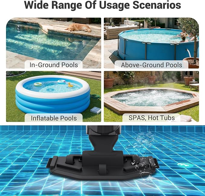 Pool Vacuum Above Ground Pool, 60min Runtime & 4-Section Aluminum Pole, 18 GPM Powerful Suction, Lightweight Cordless Handheld Rechargeable Pool Cleaner with 120μm Fine Filter (Blue)