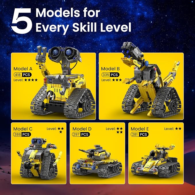 Sillbird Robot Building Kit with Remote Control STEM Gifts for Boys Age 8-13, Coding Robotic Toys for Kids Birthday, Buildable 5in1 Models with 488 Pieces