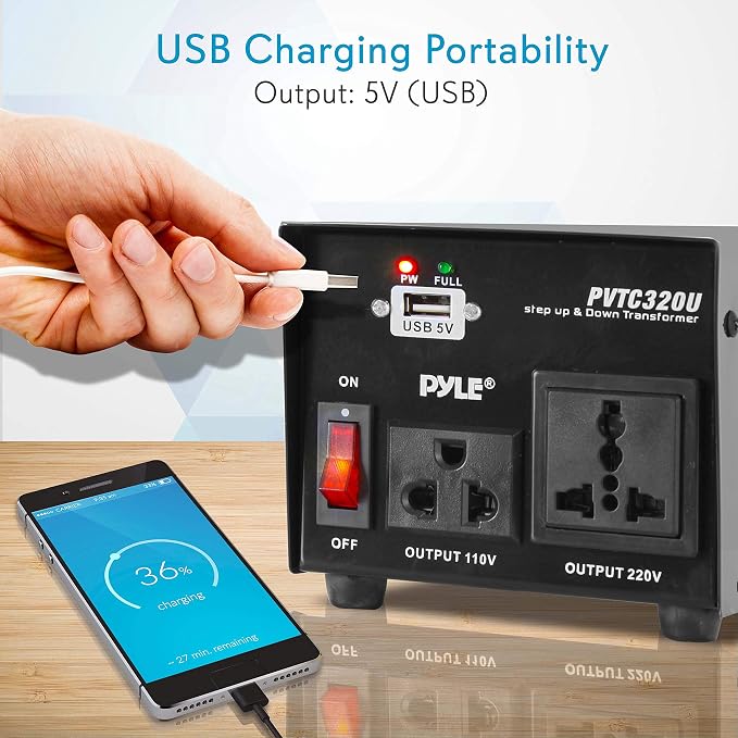 Pyle Step Up and Down Converter - 500 Watt Voltage Converter Transformer w/ USB Charging Port, UK Power Adapter, AC 110 / 120 to 220 / 240 Volt Vice Versa, 110V/120V/220V/240V Input Voltage