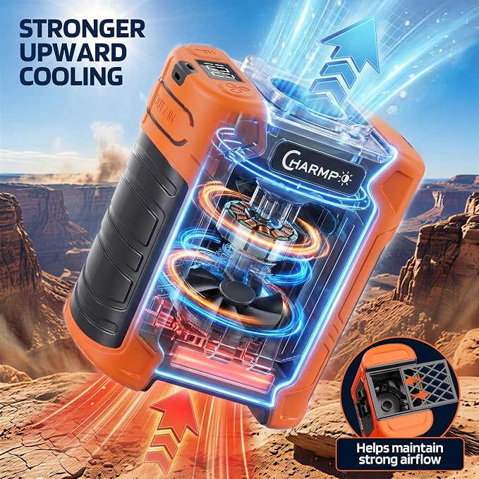 Portable Waist Fan, 10000mAh Rechargeable Belt Clip Fan, 59ft/s Turbo Airflow, 18500RPM 6-Speed, Up to 35H Hands-Free Cooling with Bottom Air Intake, LED SOS Light for Jobsite, Outdoor Work, Camping