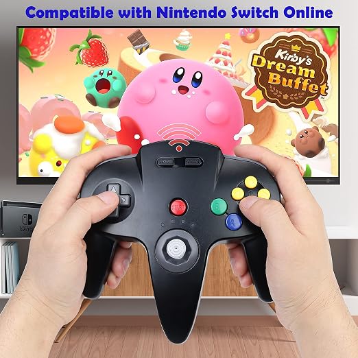 2 Pack Wireless N64 Switch Online Controller, with 2.4 GHz USB & N64 Receivers, Compatible with Windows PC macOS, N64 Console / Switch / NSO - (Rechargeable) (Plug and Play) (Built-in Rumble) (Black)