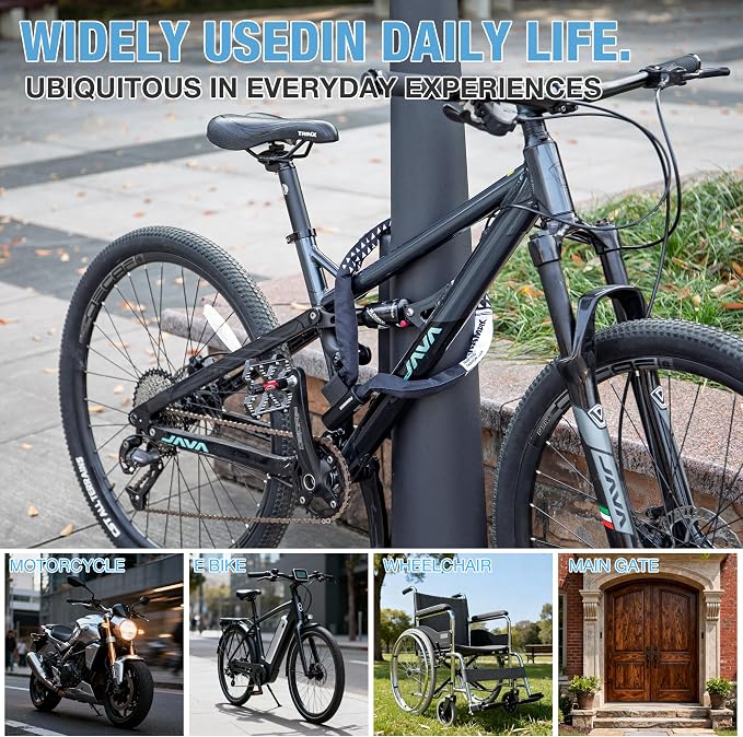 3.28ft Bike Lock - Bicycle Chain Lock Star Rating from Art - Heavy Duty Cable Locks with Keys for E-Bike, Motorcycle, Scooter, Bicycle, Door, Gate