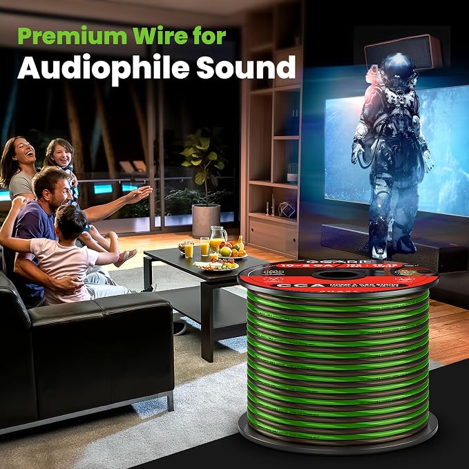 GEARit 16 Gauge Speaker Wire 100 ft,16 Gauge Wire with Foot Markers & Polarity Markings,Flexible Speaker Cable for Car Audio & Home Theater Speakers,Audio Cable for DIY Installations,CCA(Black Green)