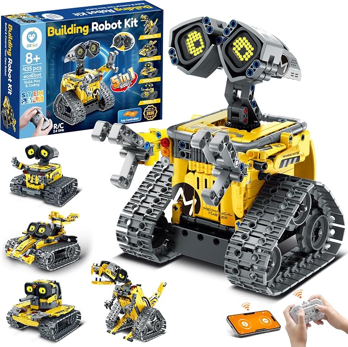 Sillbird Bundle - 2 Items Robot Building Kit with Remote Control Gifts for Kids Boys Ages 8-13, Coding Christmas STEM Robotic Technic Toys for Birthday, Build 5in1 Model