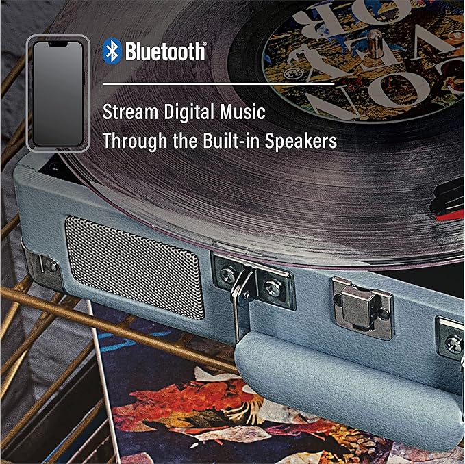 Crosley CR8005F-TN Cruiser Plus Vintage 3-Speed Bluetooth in/Out Suitcase Vinyl Record Player Turntable, Tourmaline