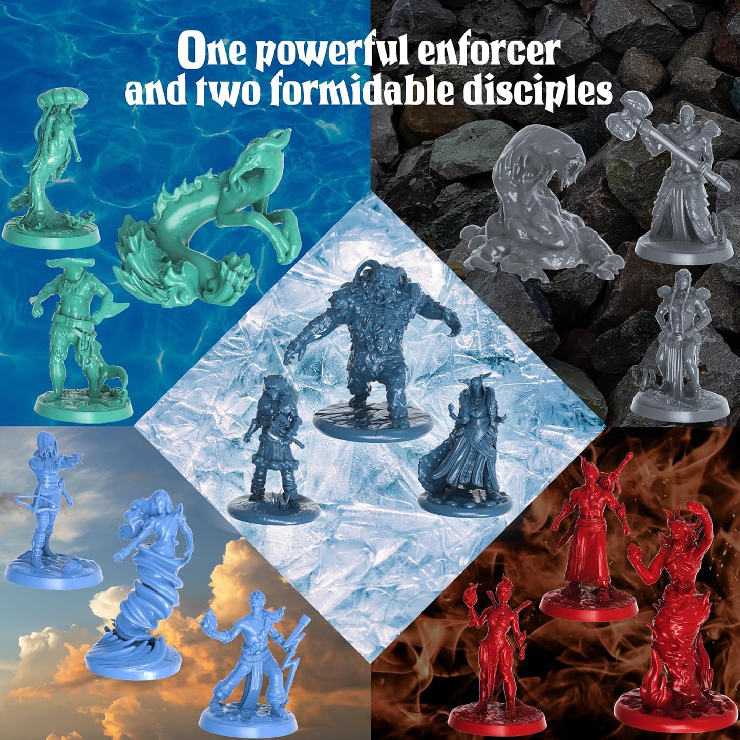 Underdusk: Elemental Encounters - 35 Unpainted Tabletop Miniatures for D&D, Pathfinder & RPGs | Includes Fire, Ice, Water, Air, and Earth Elements with Stat Blocks