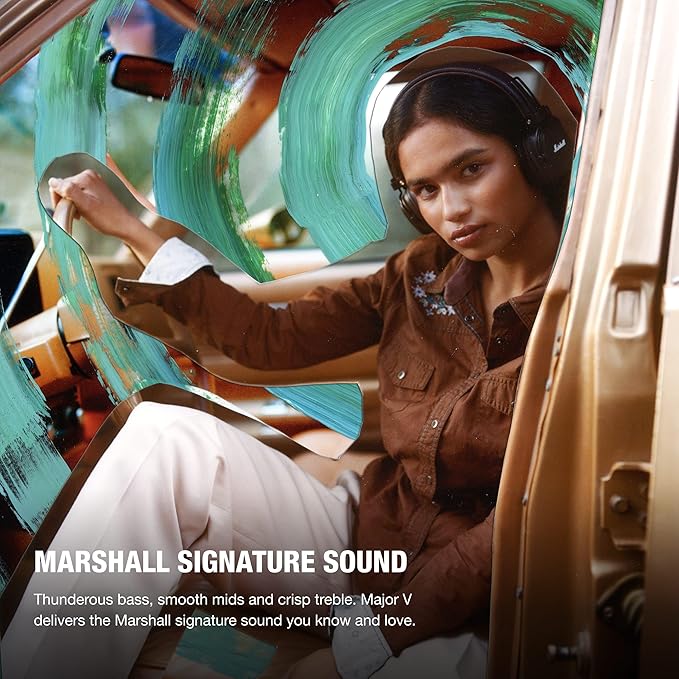 Marshall Major V Wireless On-Ear Bluetooth Headphones - 100+ Hr Playtime | Detachable Audio Cable | Microphone for Calls | Lightweight, Foldable Design for Travel - Brown