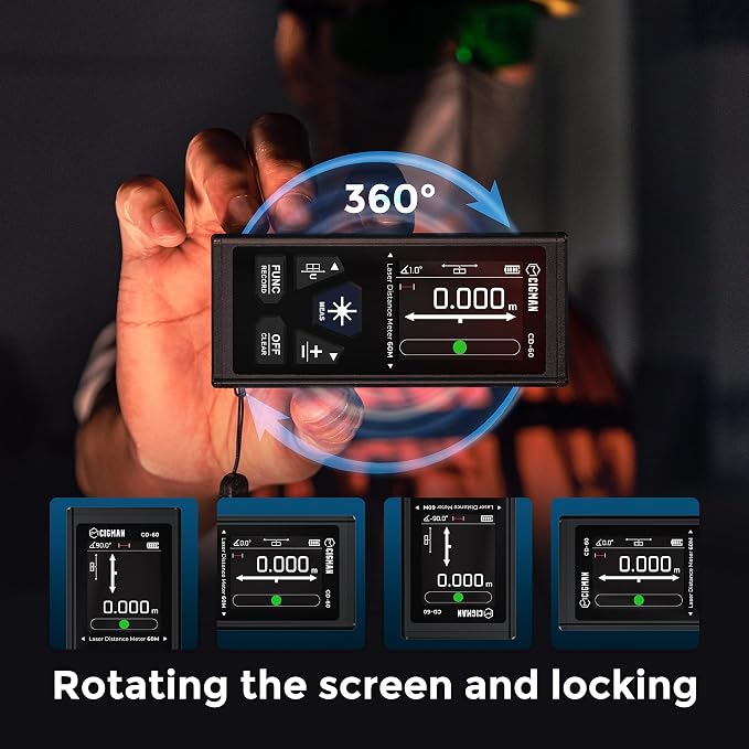 CIGMAN Dual Laser Distance Meter 393ft/120M Bilateral Laser Measurement Tool Rechargeable Laser Measure with M/in/Ft Multiple Units Multifunctional Laser Measure(Laser Level is Class II,Output<1mW)