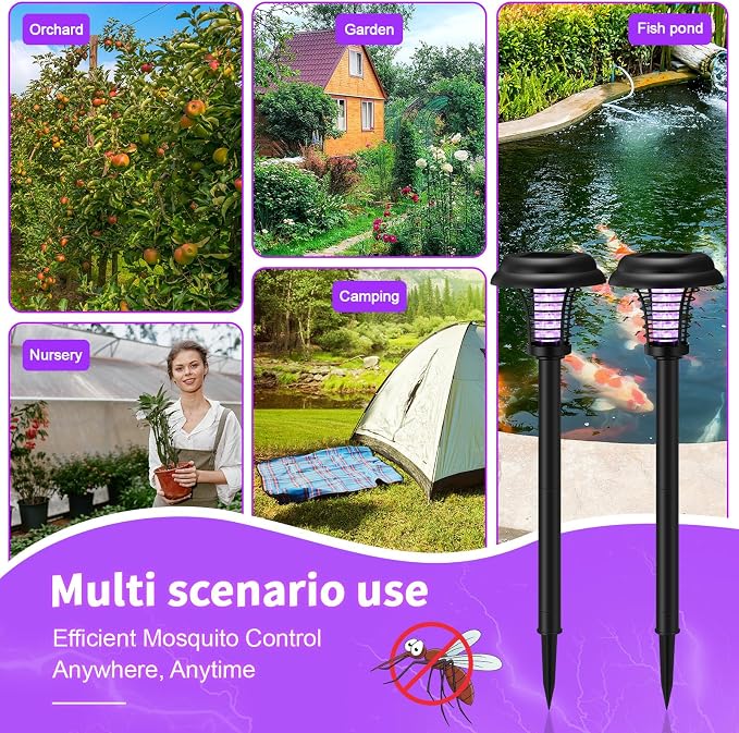 4 Pcs Solar Bug Zapper Outdoor Waterproof Mosquito Repellent Light Solar Power Fly Killer Lamps for Moths, Gnats, Fly, Small Flying Insect Backyard Garden Lawn (Plastic,Purple & Soft Light)