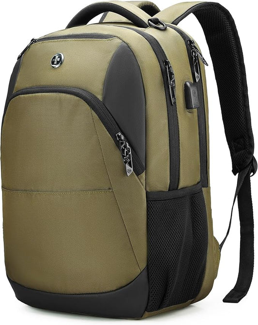 Swissdigital Design Business Laptop Backpack, College Laptops Backpack with USB Charging Port for Men and Women Fits 16 Inch Notebook, Olive | SD1670-26