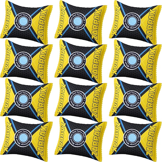 Zarpax 4.4 oz/125g Rechargeable Desiccant Packs Dehumidifier Bag - 12 Pack - Moisture Absorbers For Safes, Car, Bathroom, Storage - Moisture Remover Eliminates Humidity - Reusable Desiccant Bags