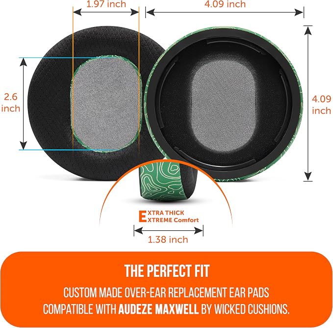 WC Freeze Maxwell - Cooling Gel Replacement Earpads for Audeze Maxwell Headphones by Wicked Cushions - Elevate Comfort, Durability, Thickness & Sound Isolation for Epic Gaming Sessions | Emerald Tide