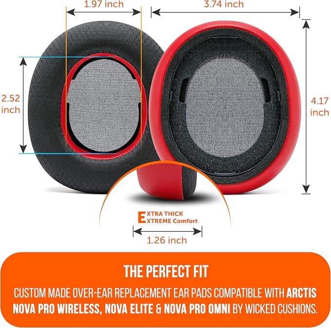 WC Freeze Nova Pro Wireless - Cooling Gel Earpads for Arctis Nova Pro Wireless, Nova Elite & Nova Pro Omni (Doesn’t Fit Other Models), by Wicked Cushions, Extra Thick & Comfortable | Red