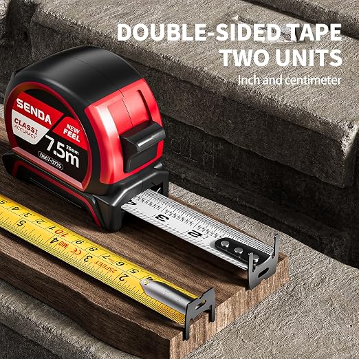 SENDA 4 Pack Tape Measure 25FT with 1/8 Fraction, Double-Hook Measuring Tape Retractable with 1 Inch Wide Blade & Belt Clip, ABS TPR Rubber Protection,Matte Nylon-Coated Blade for DIY, Construction