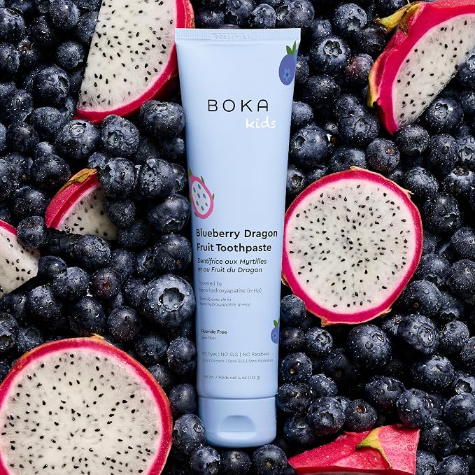 Boka Fluoride Free Toothpaste Nano Hydroxyapatite Toothpaste - Blueberry Dragon Fruit 4 oz, Boka Kids Sonic Electric Toothbrush - Oral Care, U Brush and Nylon Brush Bundle