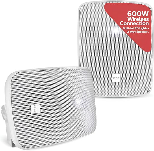 Pyle 600W Outdoor Bluetooth Speaker System | Marine Grade Active and Passive 2-Way Stereo Speakers with Built-In Amplifier | Home, Boat, Patio, Pool and Outdoor Use | RCA Inputs (Pair)