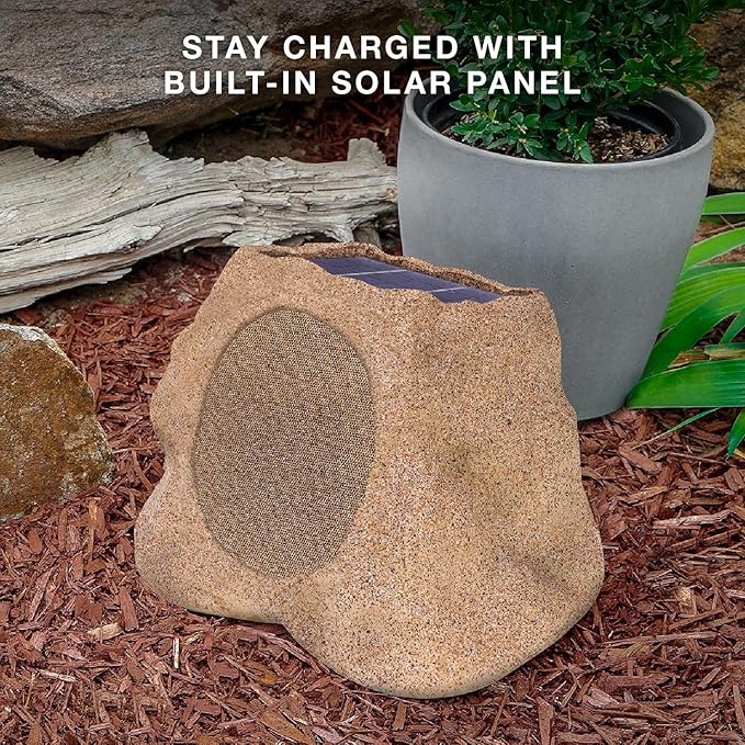 Victrola Rock Speaker Connect, Granite, Wireless Outdoor with Bluetooth 5.3, 22-Hour Battery Life, with Solar Charging, Link Up to 20 Rock Speakers, IP65 Water & Dust Resistant