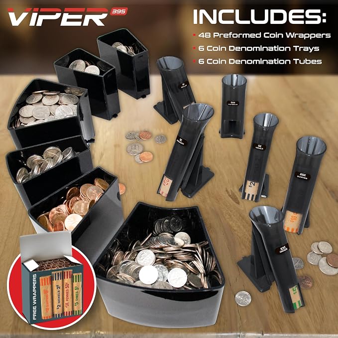 Safetech Viper V395 Coin Counter, Sorter, and Wrapper, Sorts All US Coins Including Half Dollars