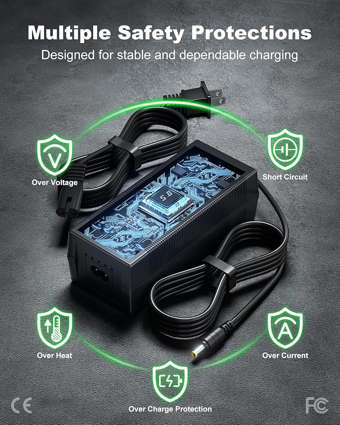 VHBW 54.6V 2A Charger Compatible with Ridstar E-Bikes, 5 Tips | Compatible with Ridstar Q20 / H20 / H20 Pro / E26 Pro / MN26 / DC26