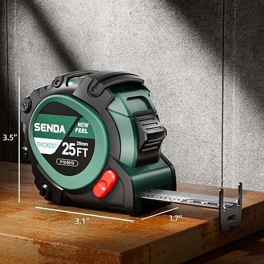 SENDA Tape Measure 25Ft - Heavy Duty Tape Measure with 25mm Wide with Three Stops, High Precision Measuring Tape Retractable Measuring Tape,Rubber for Comfortable Grip, Fraction Markings(1 Pack)