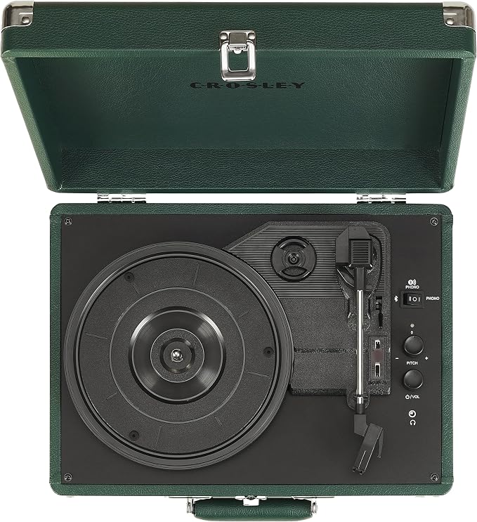 Crosley CR8005F-EM Cruiser Plus Vintage 3-Speed Bluetooth in/Out Suitcase Vinyl Record Player Turntable, Dark Emerald