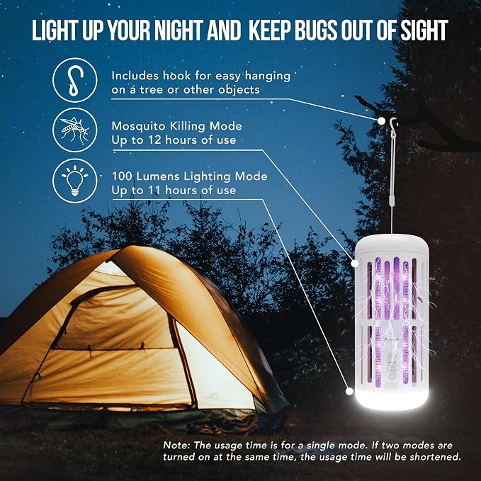 ASPECTEK 3-in-1 Rechargeable Bug Zapper with Bluetooth Speaker and Ambient LED Light, Portable Cordless Mosquito Killer for Patio, Camping and Garden, High-Voltage Electric Insect Control - White