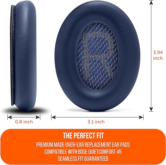 WC PadZ QC45 - Earpads for Bose QuietComfort 45 / QuietComfort Se/QuietComfort Wireless, Made by Wicked Cushions | Extra Thick Cushion | Premium Durable Stitching | Midnight Blue