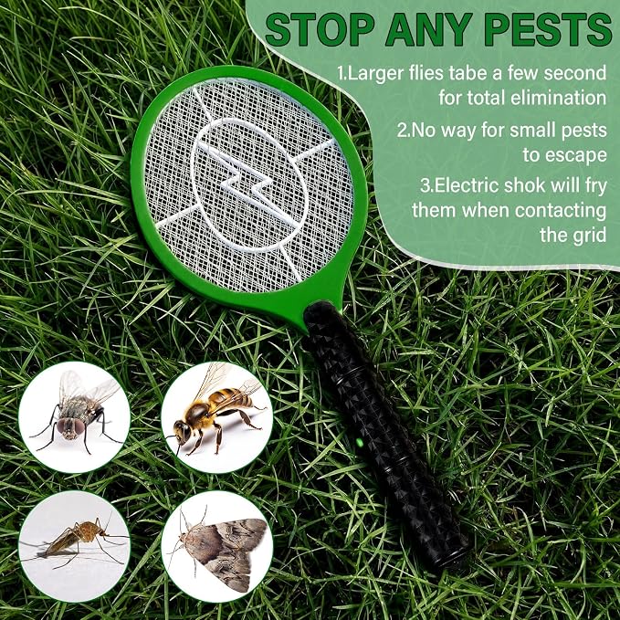 12 Pack Electric Fly Swatter Bulk Bug Zapper Rackets for Indoor Outdoor Insect Control Killer Bat Handheld Mosquito Swatter Battery Powered Electric Bug Killer for Home Patio Camping (Green)