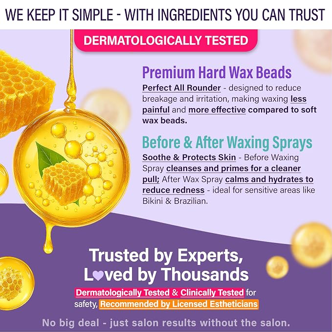 Tress Wellness Award Winning Waxing Kit for Sensitive Skin, Safe for Face & Skin, Easy to Use, At-Home Kit for Face, Bikini, Brazilian & Full Body - Digital Display, Black Purple Flower