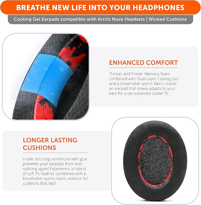 WC Freeze for Arctis Nova - Hybrid Fabric Cooling Gel Replacement Earpads for Arctis Nova Pro Wired, Nova 7, 5, 4, 3, 1 - Made by Wicked Cushions (Does Not Fit Nova Pro Wireless) | Red Camo
