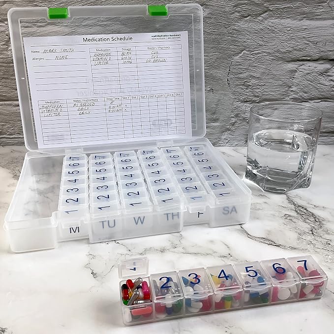 e-Pill 7 Times a Day x 7 Day Clear Weekly Pill Organizer, Vitamin, and Medicine Pillbox with Clear Case