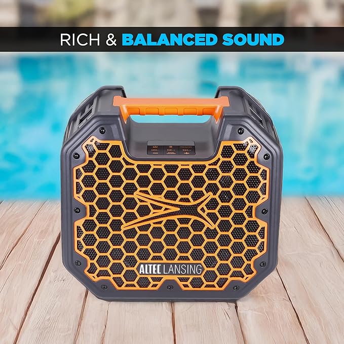 Altec Lansing TOUGHBOXX Bluetooth Speaker, 70W Peak Power, IPX5 Waterproof, 18Hr Playtime, Party Sync 100+ Units, FM Radio, USB-C & Mic In, Ultimate Portable Outdoor Bluetooth Speaker