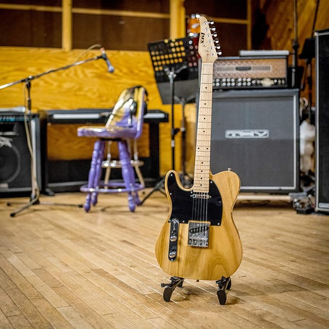 LyxPro 39” Electric Guitar Left Hand TL Series, Full-Size Paulownia Wood Body, 3-Ply Pickguard, C-Shape Neck, Ashtray Bridge, Quality Gear Tuners, 3-Way Switch & Volume/Tone Controls, 2 Picks, Natural