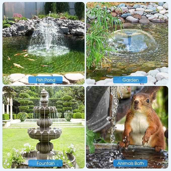 POPOSOAP Solar Water Fountain Pump, 12W Solar Water Pump with Dry Run, Solar Powered Water Pump with Clear Tubing & 17Ft Cord Length for Ponds, Fish Tank, Garden, Waterfall, Hydroponics