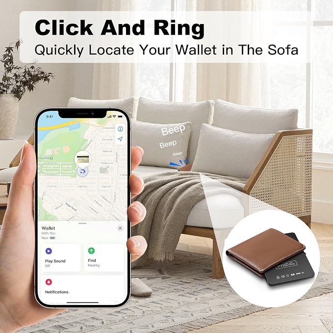 Wallet Tracker Card (iOS Only), Rechargeable Smart Card Wallet Tracker Works for Apple Find My, Thin Bluetooth Tracking Card GPS Tracker, Key Finder for Keys, Bags, Passport, Carbon Fiber