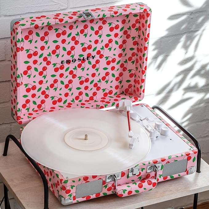 Crosley CR8005F-RC Cruiser Plus Vintage 3-Speed Bluetooth in/Out Suitcase Vinyl Record Player Turntable with Built-in Speakers, Retro Cherry