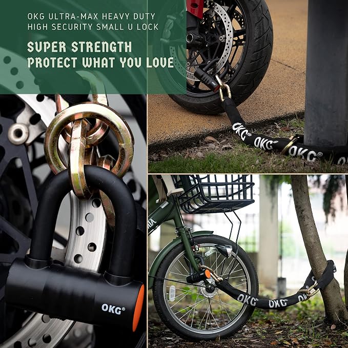 OKG Small U Lock - 4 Keys, Heavy Duty 18mm Hardened Alloy Steel Shackle - Anti-Cut/Anti-Pry Security Chain Lock for Motorcycle, E-Bike, Trailer (No Security Chain)