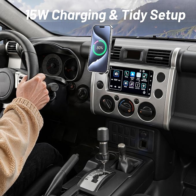 Car Phone Holder Mount for Toyota FJ Cruiser (2007-2013 2014), Magnetic Phone Holder, Magsafe Car Mount Charger, Dashboard Phone Holder, 15W Wireless Fast Charging for iPhone, Samsung & Google