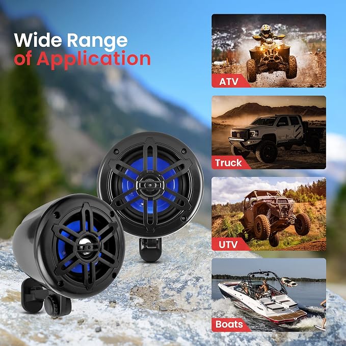 Pyle 4" Waterproof Off-Road Speakers – 2-Way Marine Grade Box Speaker System with Rotatable Bracket, Full Range Stereo Sound, Rugged Housing for ATV, UTV, Jeep, 4x4 & Boats (Black)